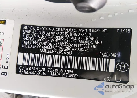 2018 Toyota C-Hr Xle z USA, uszkodzony, nr VIN NMTKHMBX7JR057263